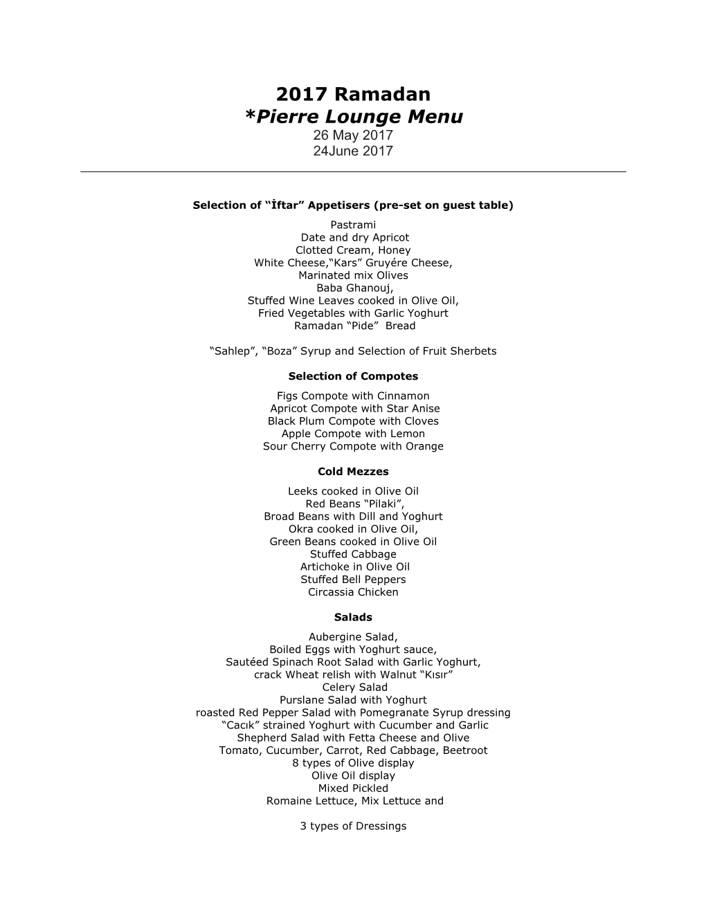 Ramadan Pierre Loundge Menu