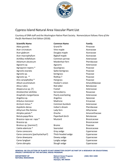 Cypress Island Vascular Plan List