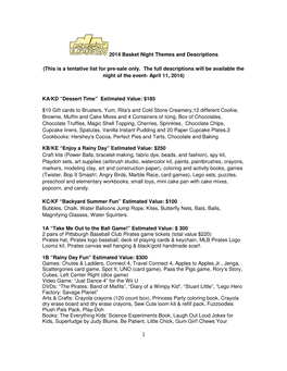 2014 Basket Night Themes and Descriptions