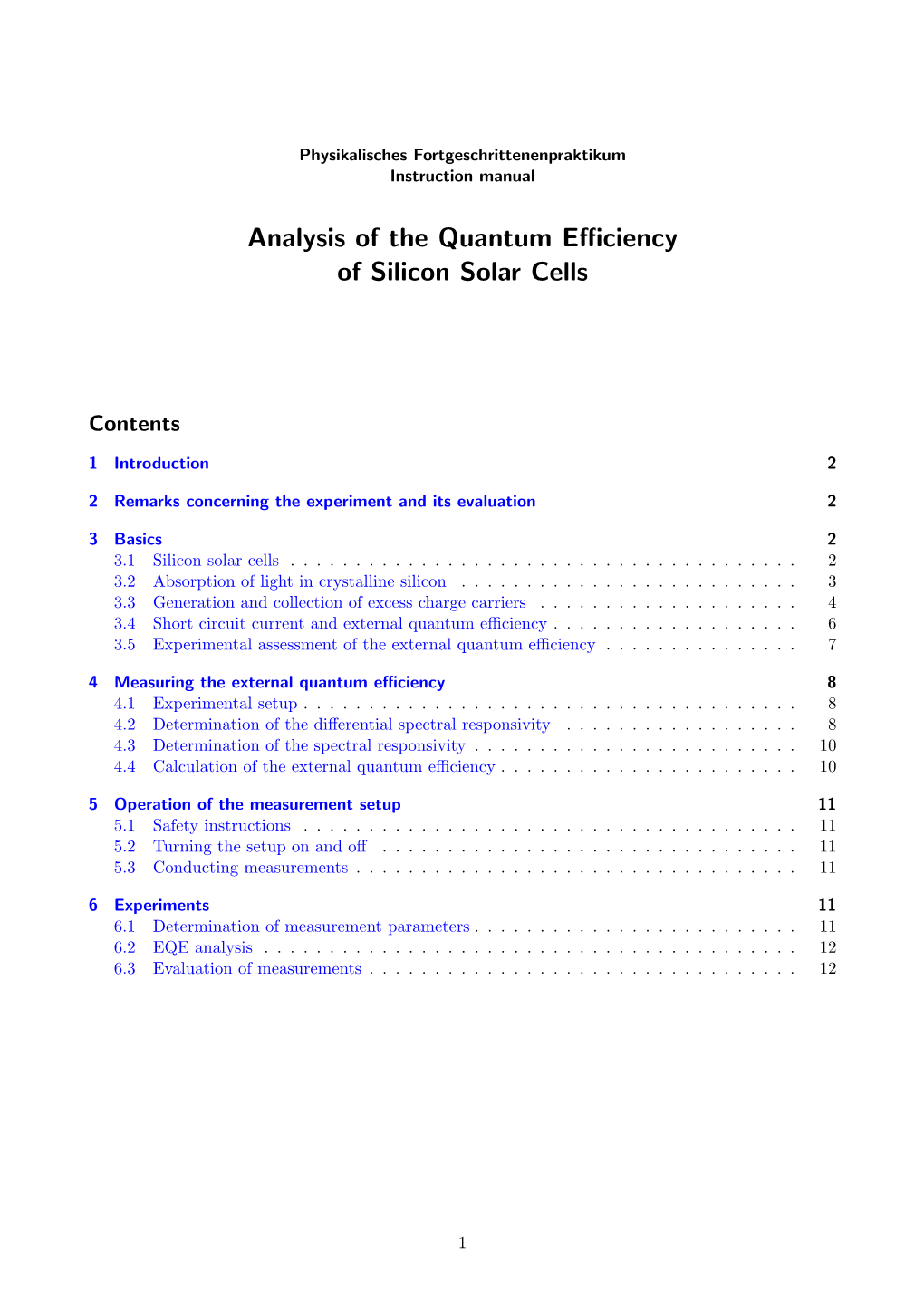 Analysis of the Quantum Efficiency of Silicon Solar Cells