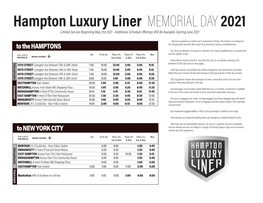 Hampton Luxury Liner MEMORIAL DAY 2021 Limited Service Beginning May 21St 2021 - Additional Schedule Offerings Will Be Available Starting June 2021