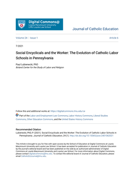 Social Encyclicals and the Worker: the Evolution of Catholic Labor Schools in Pennsylvania