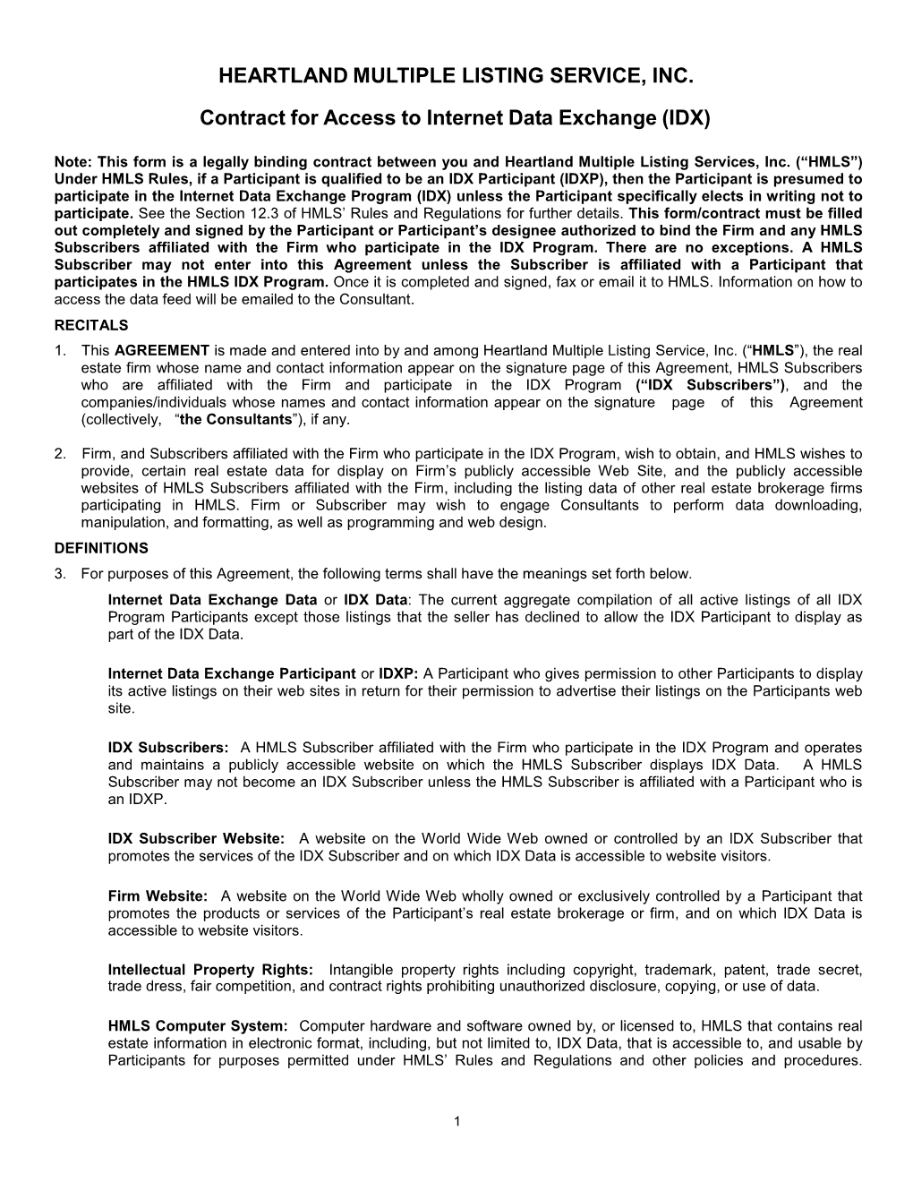 IDX Agreement