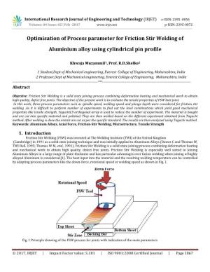 Optimisation of Process Parameter for Friction Stir Welding of Aluminium Alloy Using Cylindrical Pin Profile