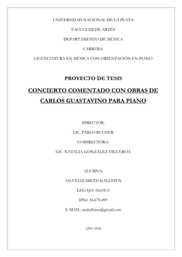 Proyecto De Tesis Concierto Comentado Con Obras De Carlos Guastavino