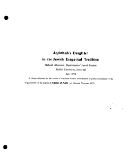 Jephthahfs Daughter in the Jewish Exegetical Tradition