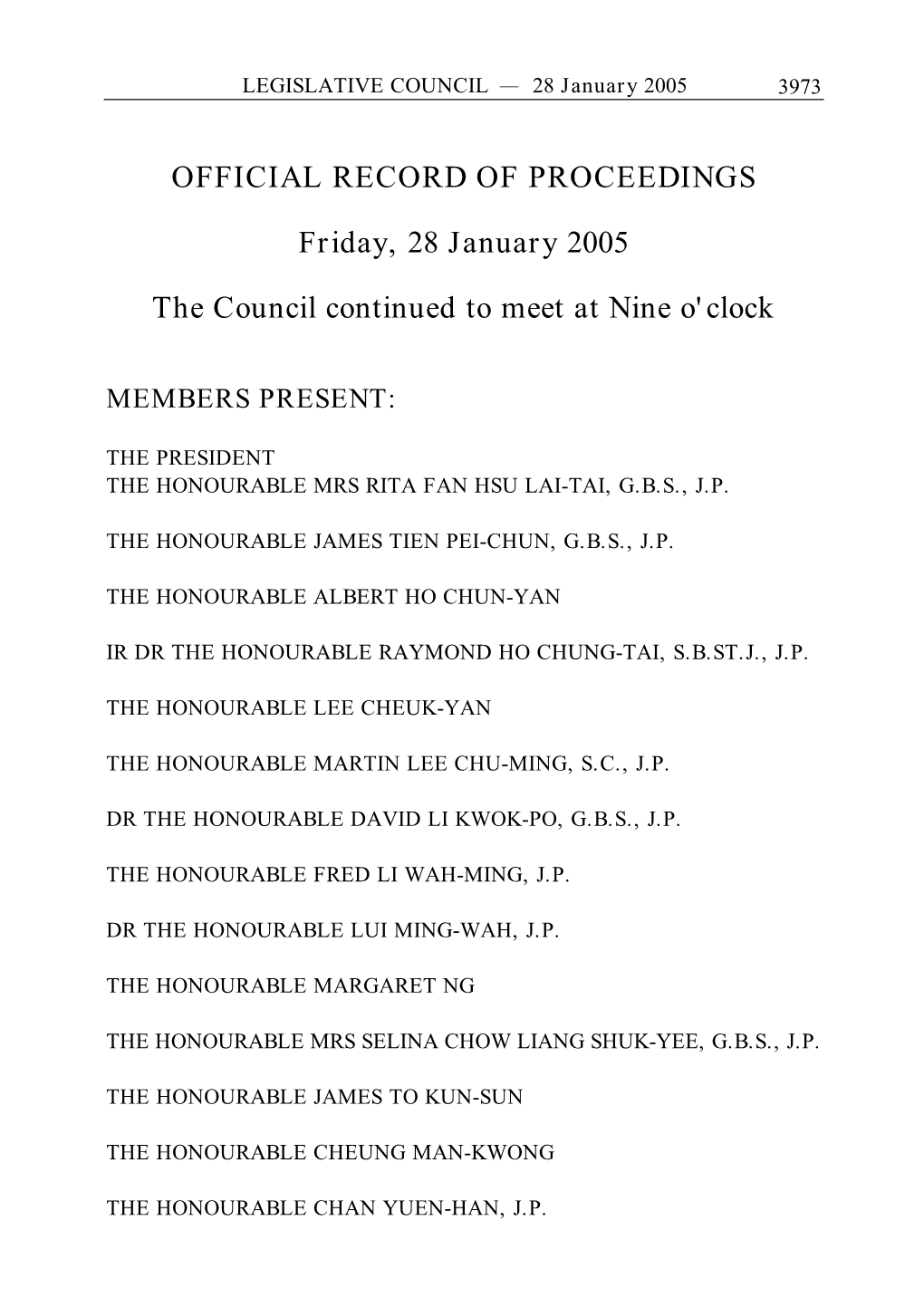OFFICIAL RECORD of PROCEEDINGS Friday, 28 January