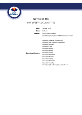 City Lifestyle Committee Agenda
