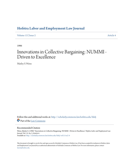 Innovations in Collective Bargaining: NUMMI - Driven to Excellence Marley S
