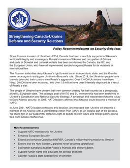 Strengthening Canada-Ukraine Defence and Security Relations