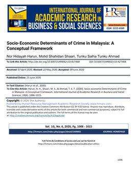 Socio-Economic Determinants of Crime in Malaysia: a Conceptual Framework