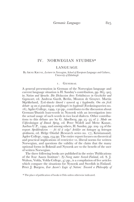 Germanic Languages 825 IV. NORWEGIAN STUDIES*