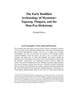 The Early Buddhist Archaeology of Myanmar: Tagaung, Thagara, and the Mon-Pyu Dichotomy