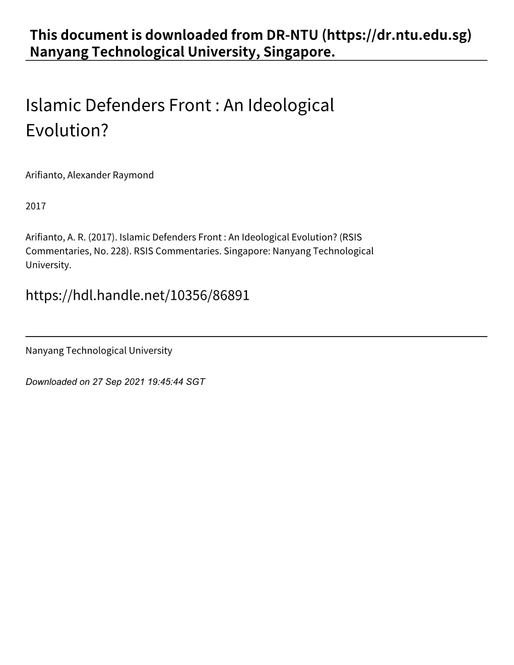 Islamic Defenders Front : an Ideological Evolution?
