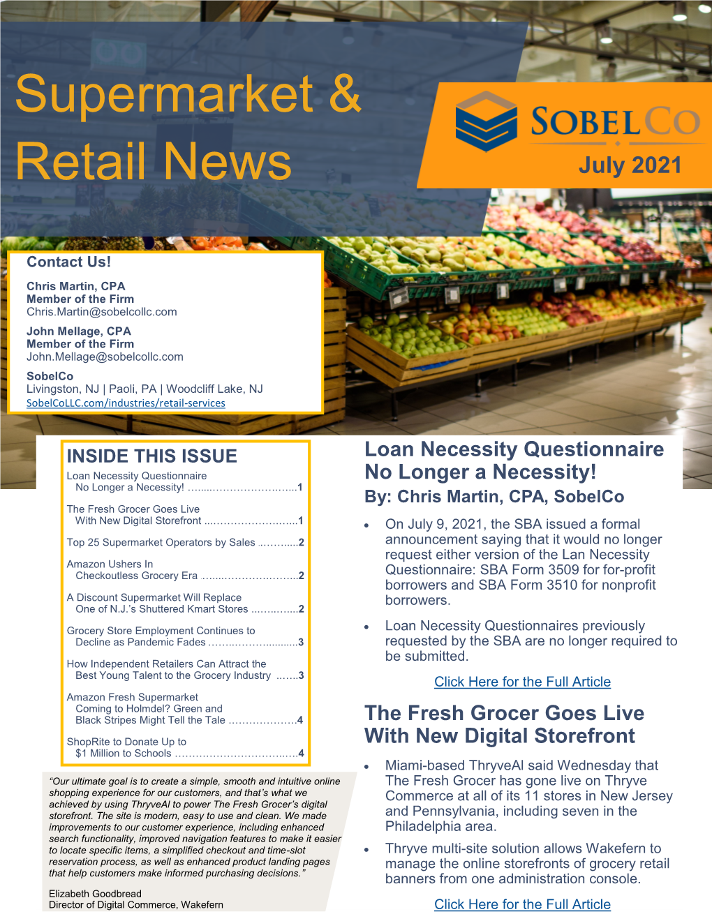 July 2021 Supermarket/Retail Newsletter