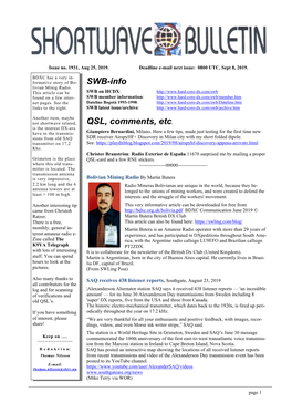 SWB-Info QSL, Comments, Etc