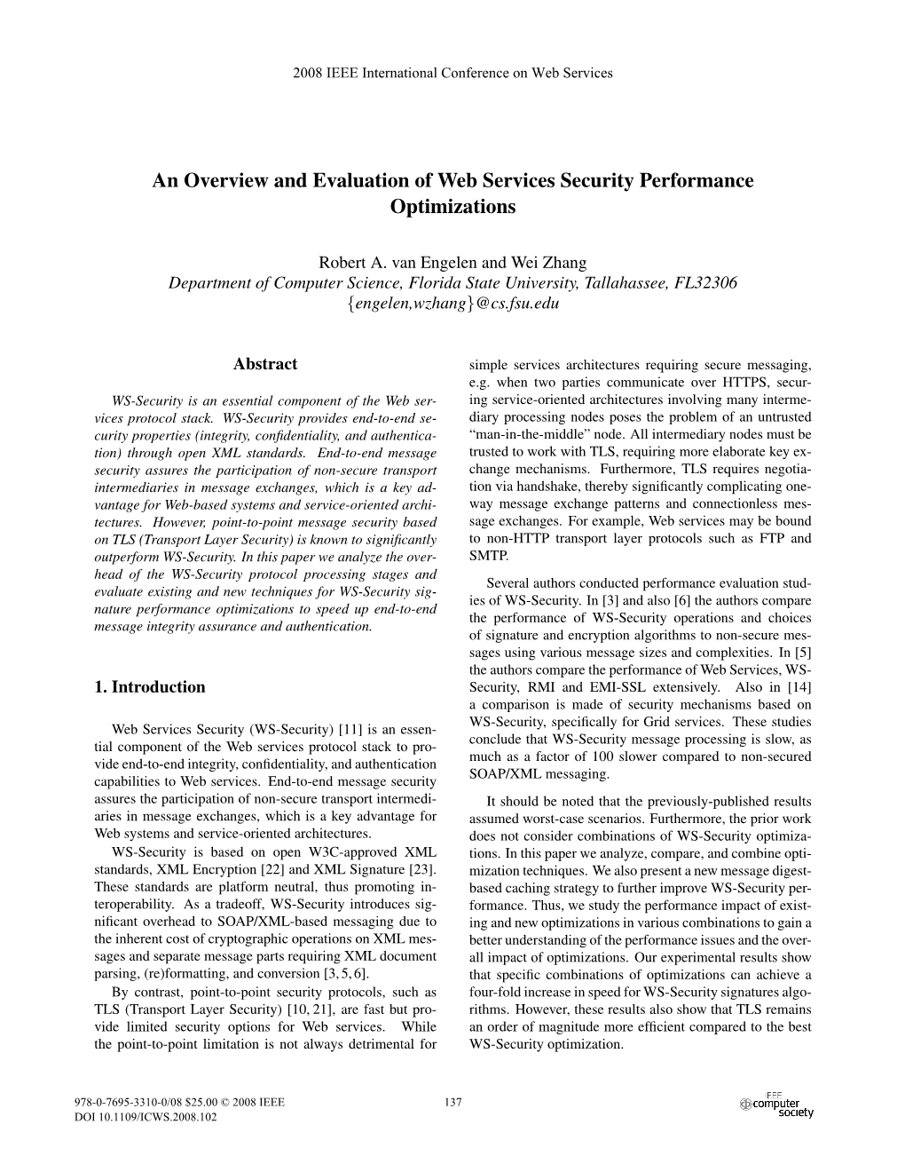 An Overview and Evaluation of Web Services Security Performance Optimizations
