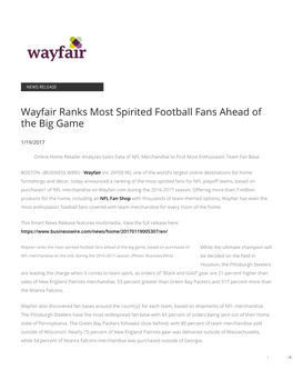 Wayfair Ranks Most Spirited Football Fans Ahead of the Big Game