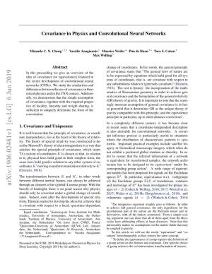 Covariance in Physics and Convolutional Neural Networks