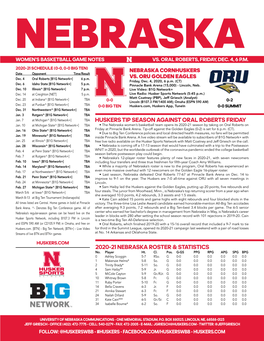 2020-21 Nebraska Roster & Statistics Huskers Tip