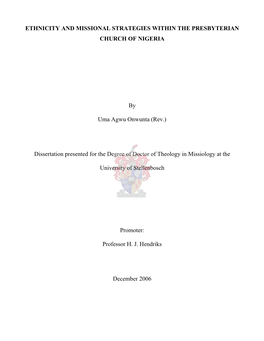 Ethnicity and Missional Strategies Within the Presbyterian Church of Nigeria