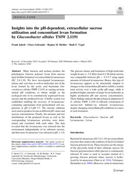 Insights Into the Ph-Dependent, Extracellular Sucrose Utilization and Concomitant Levan Formation by Gluconobacter Albidus TMW 2.1191