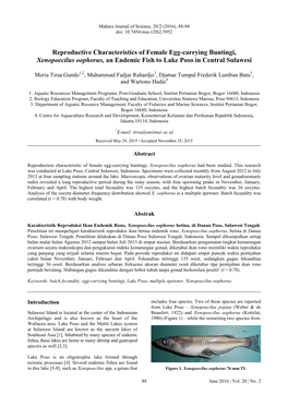 Reproductive Characteristics of Female Egg-Carrying Buntingi, Xenopoecilus Oophorus, an Endemic Fish to Lake Poso in Central Sulawesi