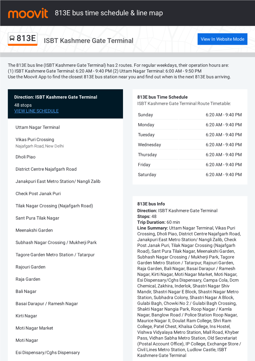 813E Bus Time Schedule & Line Route