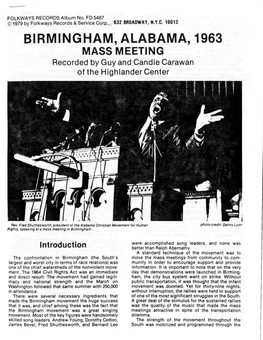 Birmingham, Alabama, 1963 Mass Meeting Liner Notes