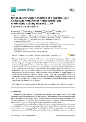 Isolation and Characterization of a Heparin-Like Compound with Potent Anticoagulant and Fibrinolytic Activity from the Clam Coelomactra Antiquata