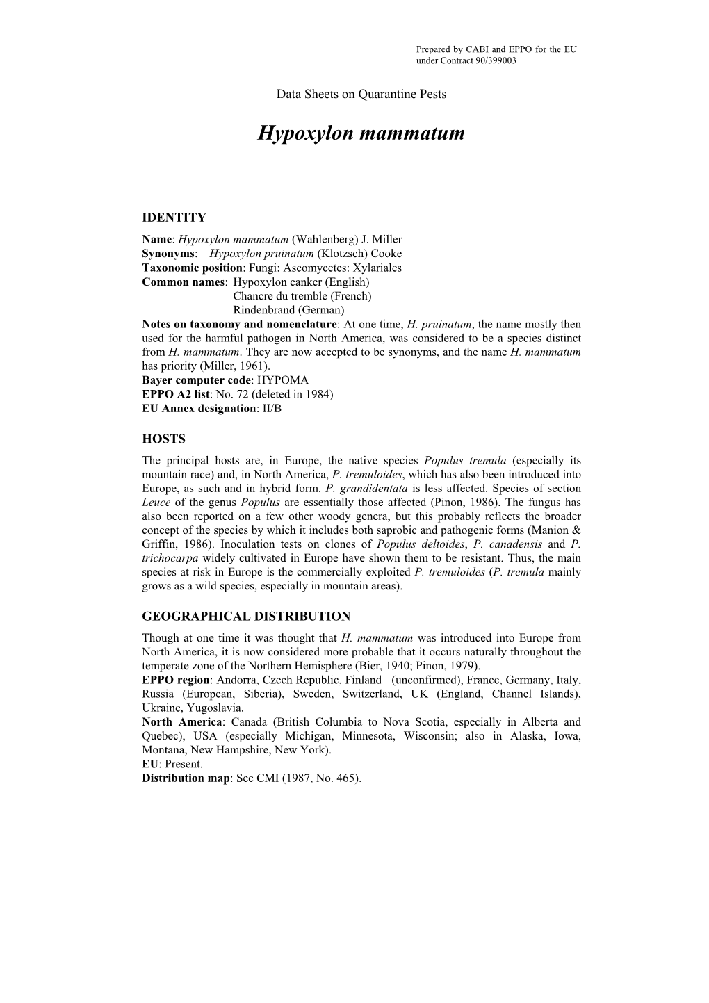 Data Sheet on Hypoxylon Mammatum