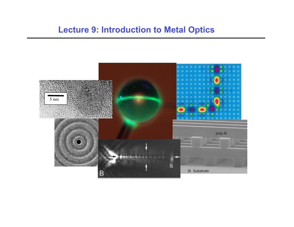 Lecture 9: Introduction to Metal Optics