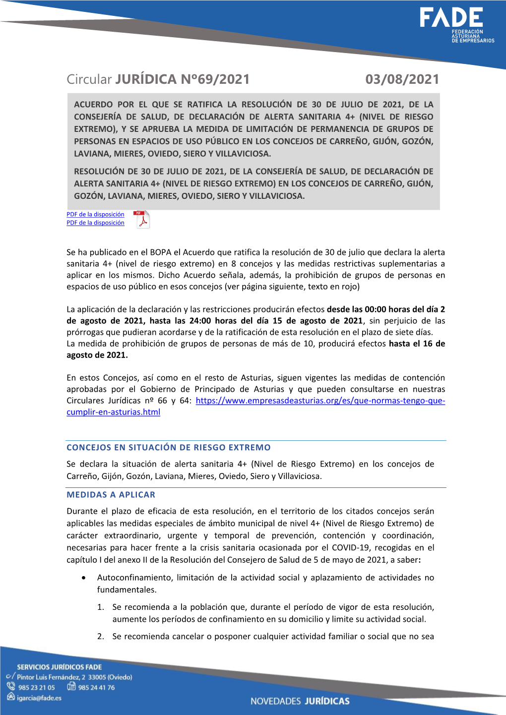 Circular JURÍDICA Nº69/2021 03/08/2021