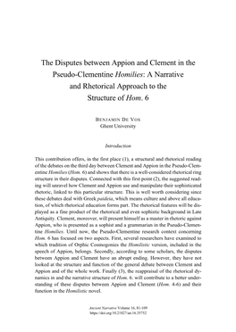 The Disputes Between Appion and Clement in the Pseudo-Clementine Homilies: a Narrative and Rhetorical Approach to the Structure of Hom