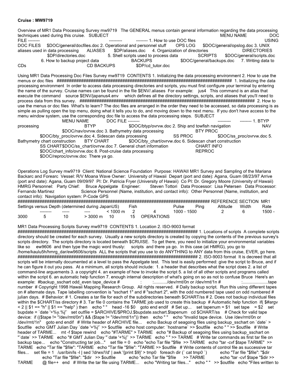 Overview of MR1 Data Processing Survey Mw9719 the GENERAL Menus Contain General Information