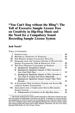 The Toll of Excessive Sample License Fees on Creativity in Hip-Hop Music and the Need for a Compulsory Sound Recording Sample License System