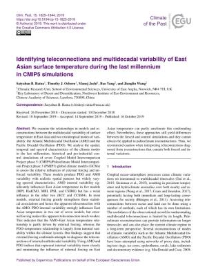 Identifying Teleconnections and Multidecadal Variability of East Asian Surface Temperature During the Last Millennium in CMIP5 Simulations