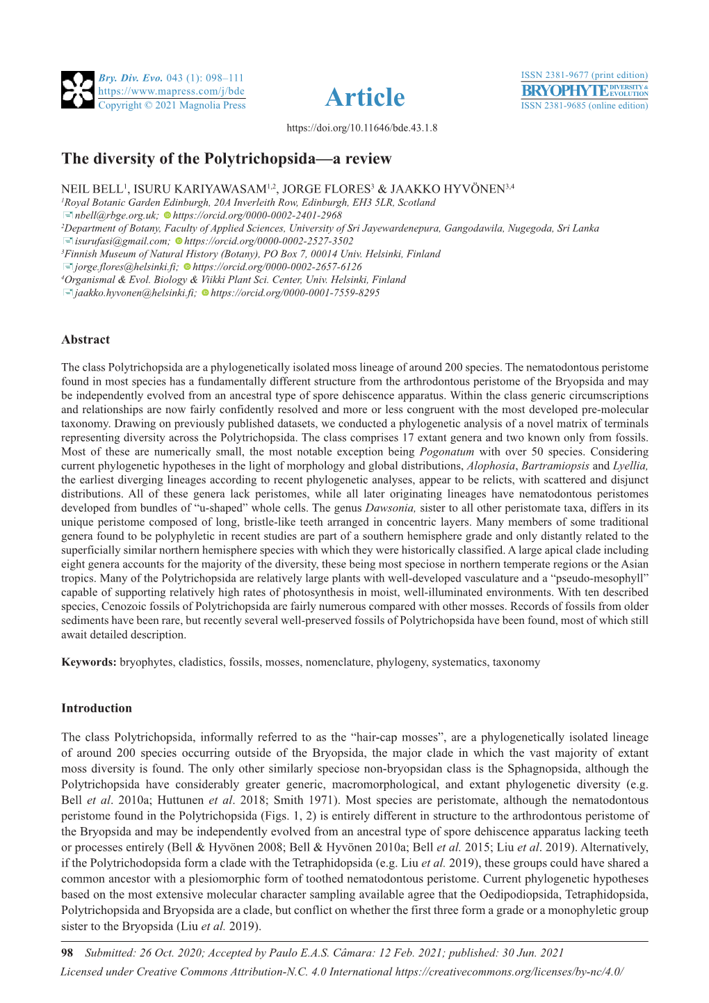 The Diversity of the Polytrichopsida—A Review