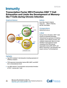 Transcription Factor IRF4 Promotes CD8 T Cell Exhaustion and Limits