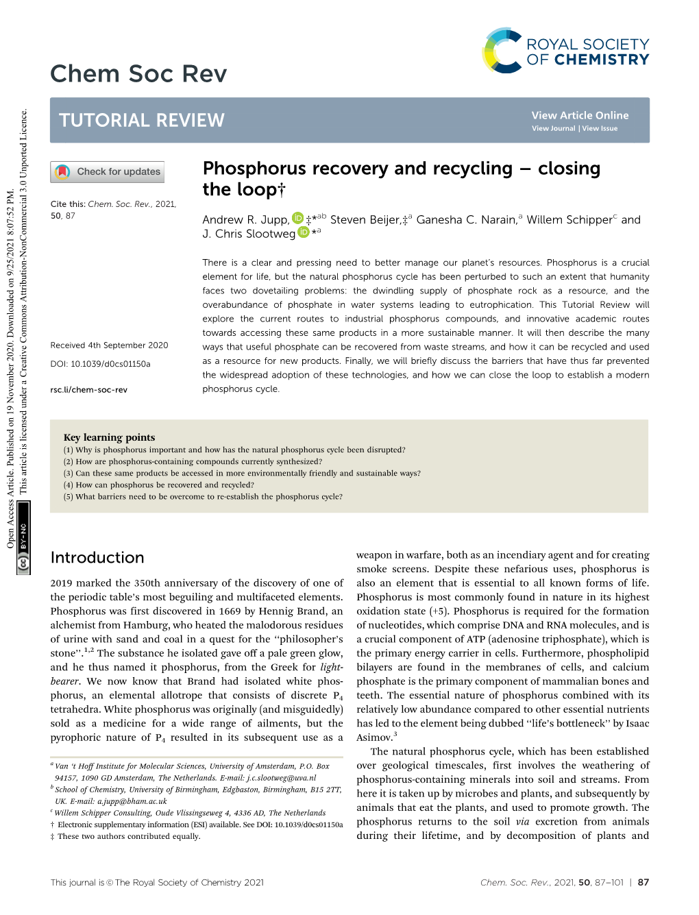 Phosphorus Recovery and Recycling – Closing the Loop