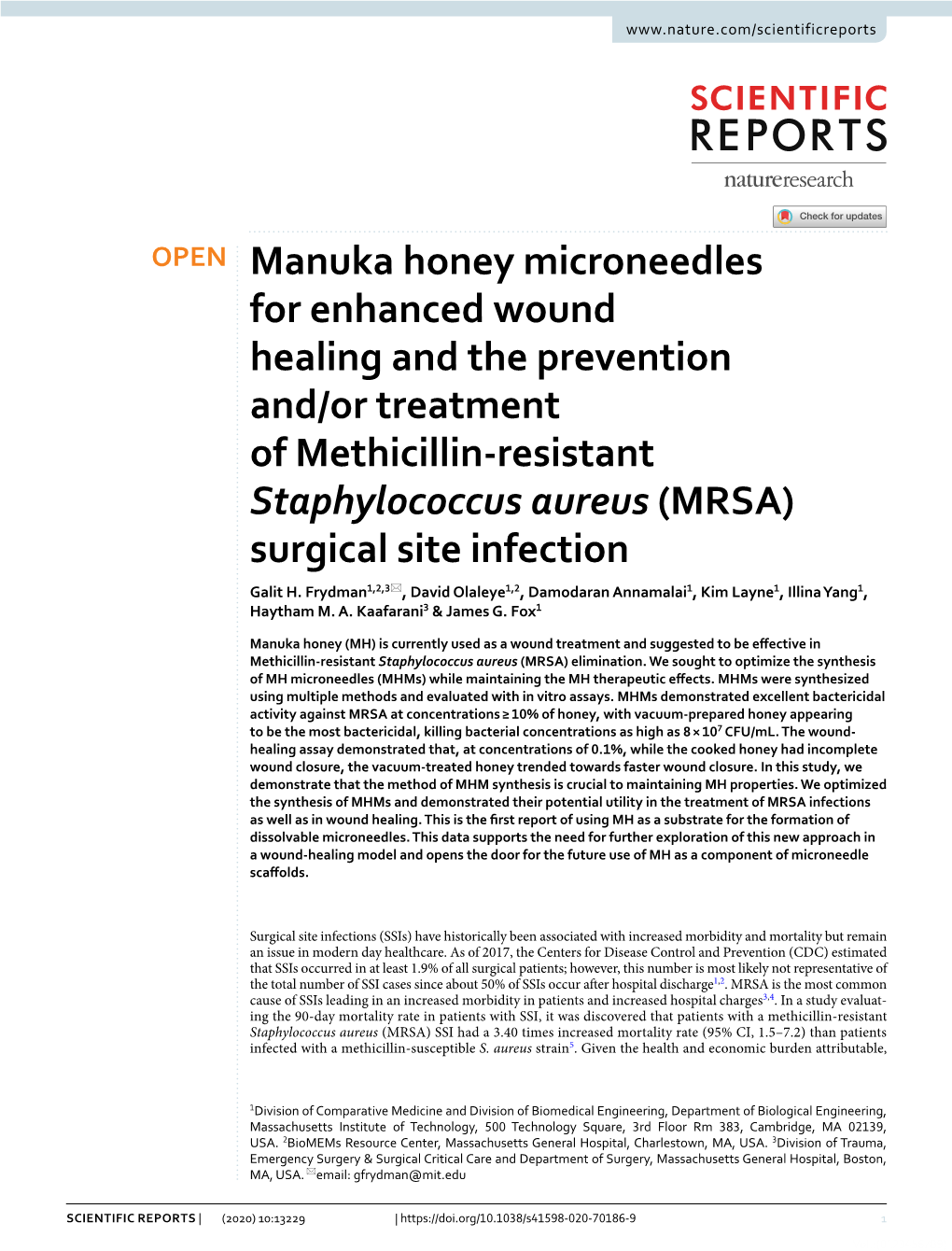 Manuka Honey Microneedles for Enhanced Wound Healing