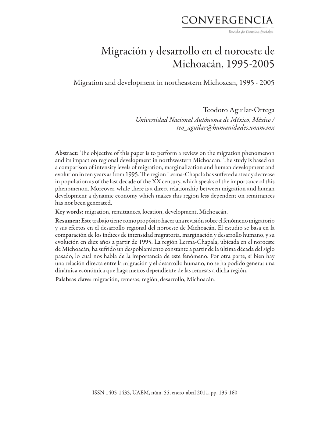 Migración Y Desarrollo En El Noroeste De Michoacán, 1995-2005