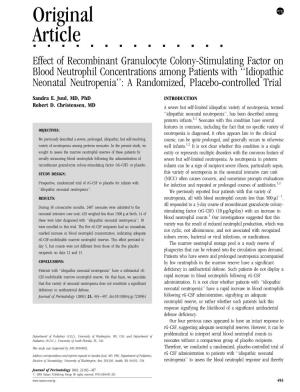 Effect of Recombinant Granulocyte Colony-Stimulating Factor on Blood