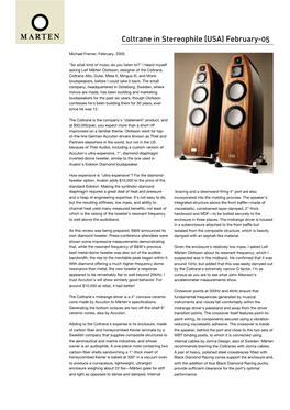 Coltrane in Stereophile (USA) February-05