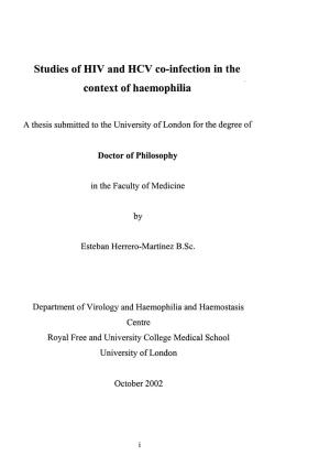 Studies of HIV and HCV Co-Infection in the Context of Haemophilia