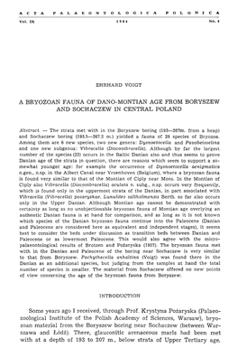 A Bryozoan Fauna of Dano-Montian Age from Boryszew and Sochaczew in Central Poland