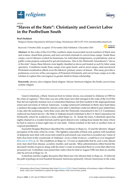 “Slaves of the State”: Christianity and Convict Labor in the Postbellum South