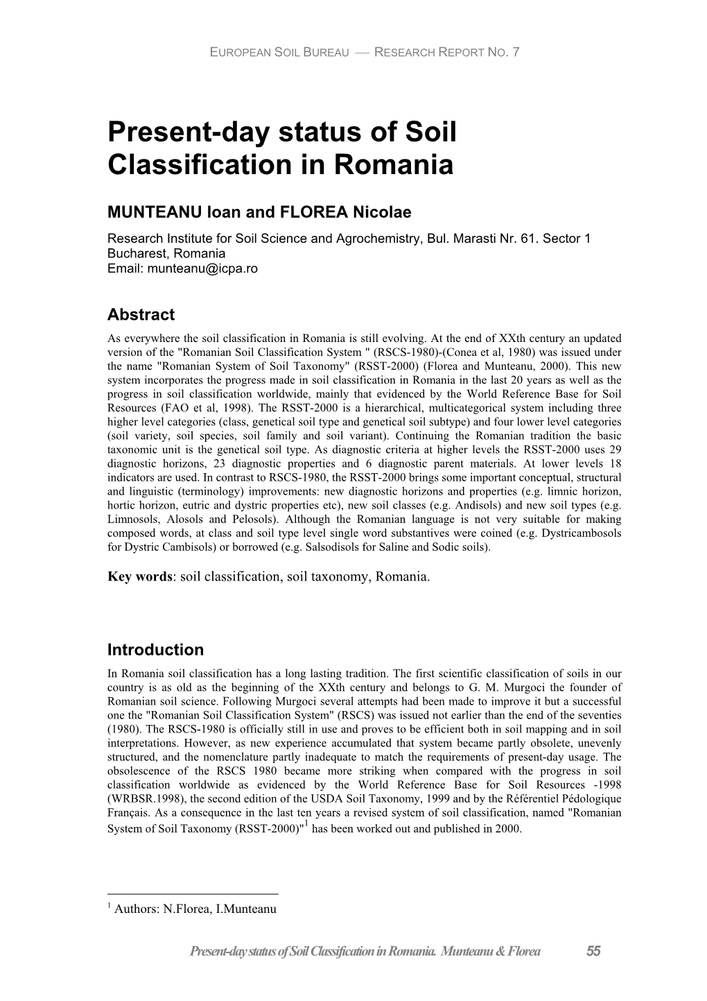 Present-Day Status of Soil Classification in Romania