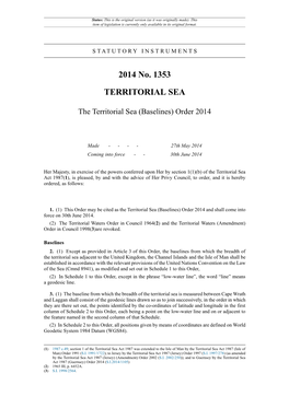 The Territorial Sea (Baselines) Order 2014