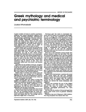 Greek Mythology and Medical and Psychiatric Terminology